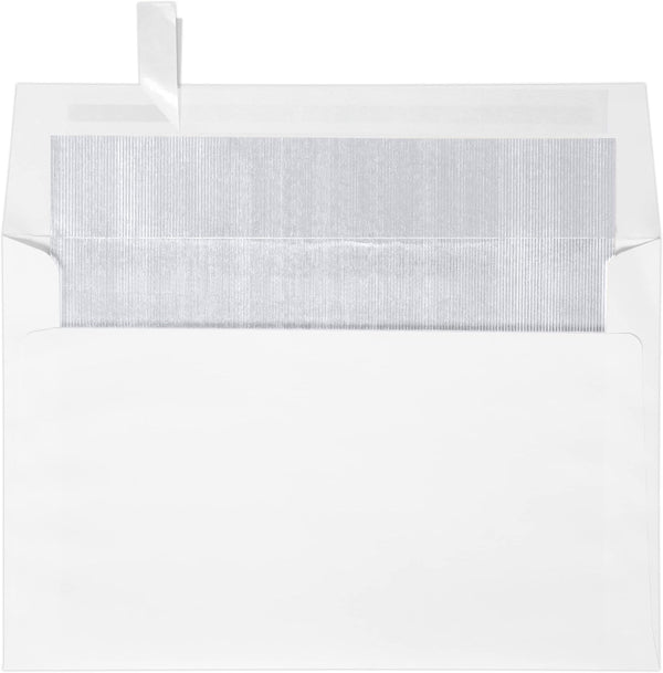 LUXPaper A9 Foil Lined Invitation Envelopes | Peel & Press | 5 3/4" x 8 3/4" | White w/Silver LUX Lining | 60lb. Text | 50 Qty by LUXPaper