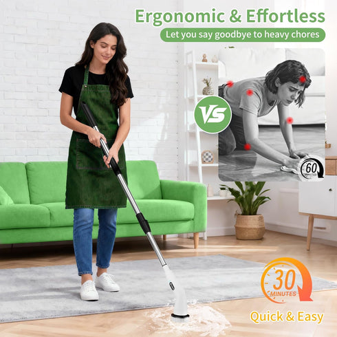 8 51.2in 90Min Electric Spin Scrubber - Household Cleaning Brush with Heads, Extendable Pole Bathroom Scrubber