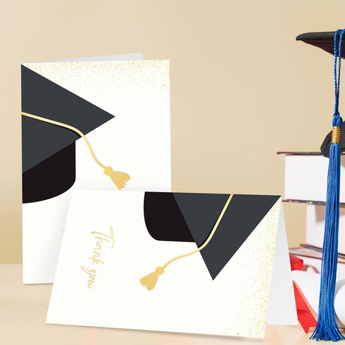 Nihuecne 50 Pack 4" 6" x Graduation Thank You Cards with Self-adhesive Envelopes, Gold Foil and Blank Inside Greeting