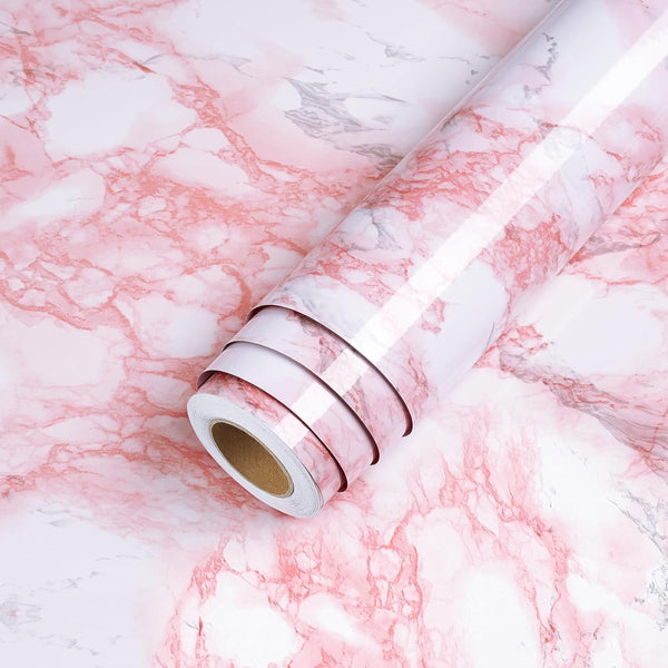 LACHEERY Marble Contact Paper Pink White Marble Peel and Stick for Countertops, Waterproof Wallpaper 15.8"x80"