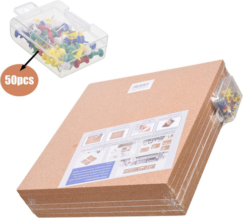 SUNGIFT Cork Board 12"x12" - 1/2" Thick Square Bulletin Boards 6 Pack with 50 Push Pins for Wall
