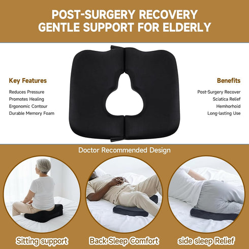 Drounphi Tailbone Split-Design Bed Sore Pillow Coccyx Cushion - T-Shaped Pressure Relief Pillow for Pain, Hemorrhoids