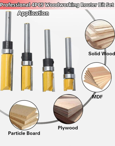 XWHLXY 4 Set 1/4'' 1/2", 3/8", 3/4", 1", 1.5" Pcs Pattern Flush Trim Router Bit Shank, Top Bearing Flush Cut Trim