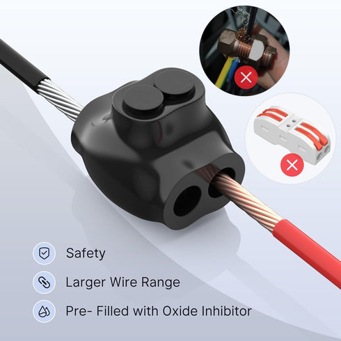 2 Port Insulated Splice Connector, 2-14 Gauge Aluminum to Copper Wire Connectors, Dual Entry Electrical Connector