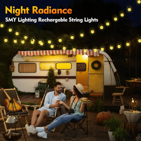 25FT 60 8 SMY Lighting Rechargeable Battery Operated LED Crystal Globe String Lights Outdoor/Indoor, Patio Hanging