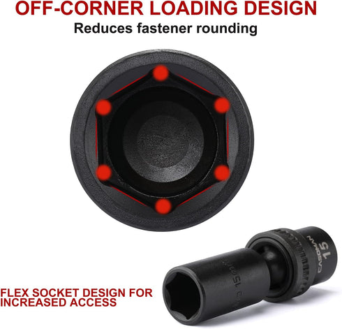 10 3/8" Set, 6 Metric,10-19mm CASOMAN PCS Drive Deep Standard Universal Impact Socket Point, CR-MO