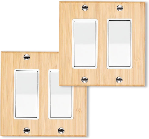 2PC Solid Wood Double Rocker Light Switch Plate, 4.5" X 4.5" Bamboo Light Switch Cover for Home Decor