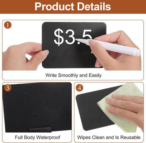 Molain 50 Pack A7 Set, Black Sign Label Clips with Chalkboard Plastic Food Tray Label Holders Reusable Price Tag Sign