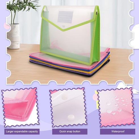 Plastic File Folders, 6 Pack Expanding Document Folder, Waterproof Plastic Envelope Folders, Large Transparent Pouch