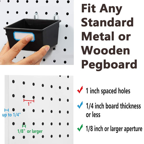 FRIMOONY 16 Pack Pegboard Bins, Organizing Accessories with Hooks and Labels, Black