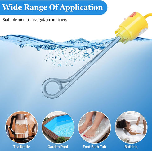 1000W Immersion 304 5 Swimming Water Heater, Portable Bucket Heater with Stainless Steel, for Teapot Water, Glass Pot