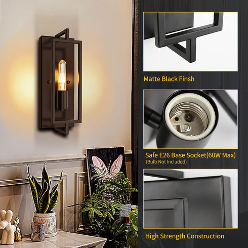 Set FRIDEKO HOME Wall Sconces of Two - Black Sconces Wall Lighting Rustic Wall Lamp Wall Mounted Light Wall Light