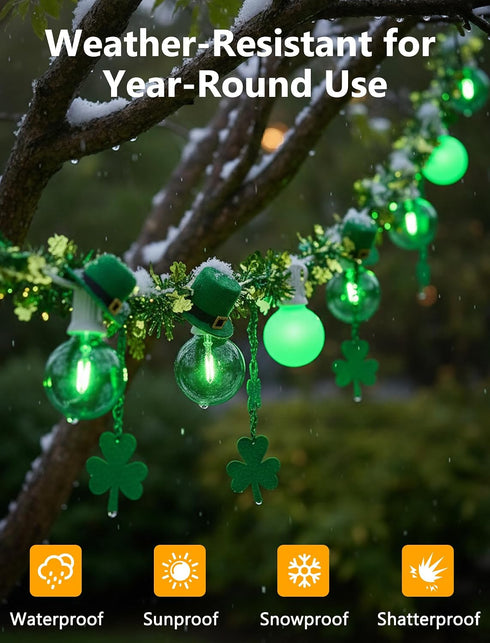50FT G40 27 Bulbs, LED Outdoor Globe String Lights, St. Patrick's Day Decorations Lights Outdoor with Shatterproof