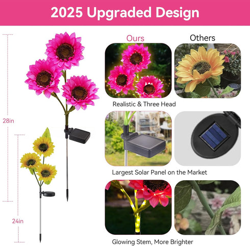 KAIVESEA 3 Pack Solar Garden Flowers Lights Outdoor Waterproof Sunflower Solar Lights for Yard Decorations Garden Decor
