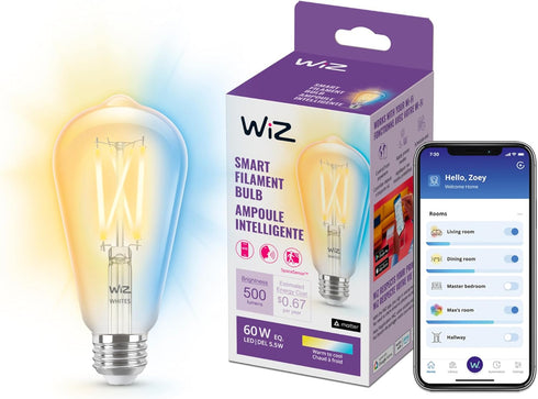 WiZ Connected 60W ST19 Tunable White Filament LED Smart Light Bulbs -