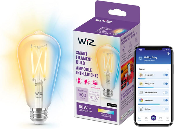 WiZ Connected 60W ST19 Tunable White Filament LED Smart Light Bulbs -