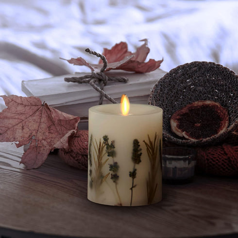 3.25" 4.5" Luminara Realistic Artificial Moving Flame Pillar Candle with Lavender & Rosemary Inclusion - Moving Flame