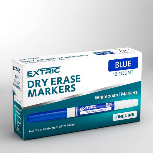 Dry Erase Markers Fine Tip, 12 Count, Blue Dry Erase Markers for Kids and Whiteboards