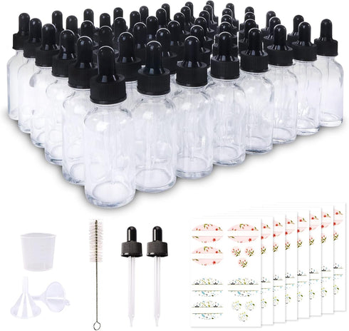 48 Pack 1oz Clear Glass Bottles with Glass Eye Droppers for Essential Oils, Perfumes & Lab Chemicals