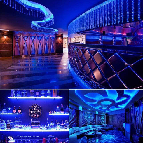 YUNBO 12V LED Strip Blue - 16.4ft Waterproof IP65 Outdoor Black PCB Flexible LED Tape Light for Home Decoration