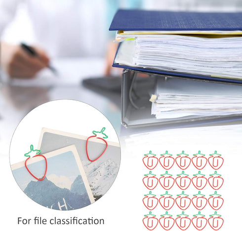 Strawberry Paper Clips, 20pcs Colorful Fruit Shaped Cute Paper Clips for Document Organizing, Coated Paper Clips Office