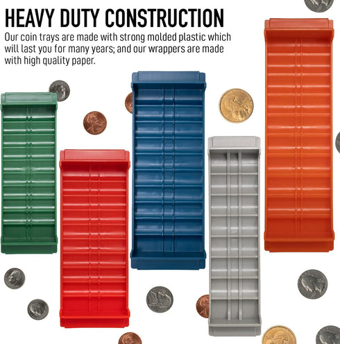 Set Nadex Rolled Coin Storage Organizer Tray with Ridges for Loose Coins | Quarters, Dimes, Nickles, and Penny Color