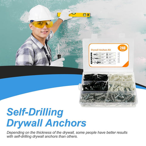 Abizarch Accessories(240PCS) Drywall Anchor Screw Kit Firmware Self Drilling Screws Bolt Plug for Installing Electrical