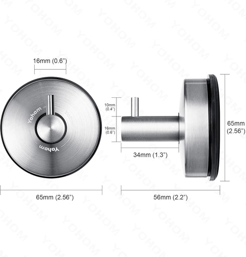 YOHOM 4Pcs Vacuum Suction Cup Hooks, Shower Towel Holder, Brushed Stainless Steel Kitchen Storage Organizer