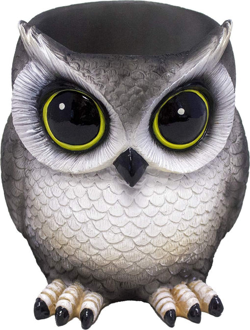 DWK Grey Owl Makeup Brush Holder Organizer Caddy, Handmade Makeup Organizer for Vanity, 4"