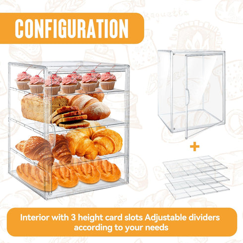 Generic 15.5 11.4 9.8 Inch 4-Tier-Party Countertop,Adjustable x x Display Case, Bakery Display Case Clear Bread Storage