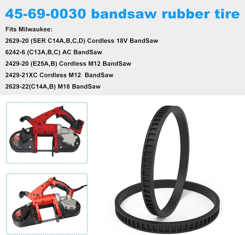Replacement Milwaukee BandSaw Compact Pulley Tires 45-69-0030 2629-20 6242-6 2429-20 2629-22 2429-21XC (4.0" Diameter Tires)- 4 Pack