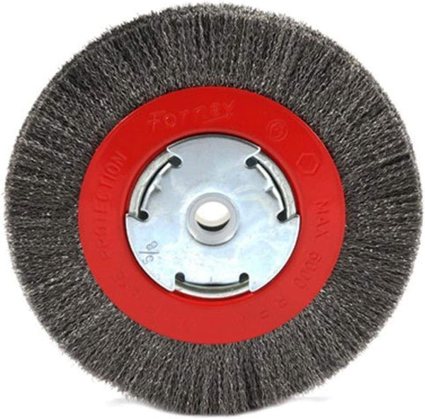 Forney 72751 Wire Bench Wheel Brush, Narrow Face Fine Crimped, 6-Inch with 1/2-Inch and 5/8-Inch Arbor