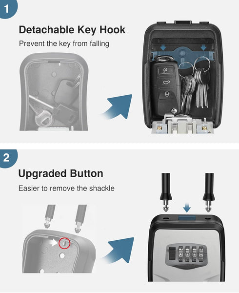 Resettable (1 Pack, Puroma Large Key Lockbox with Hook, Combination Code Lock Box, Waterproof Security Wall Mount Lock