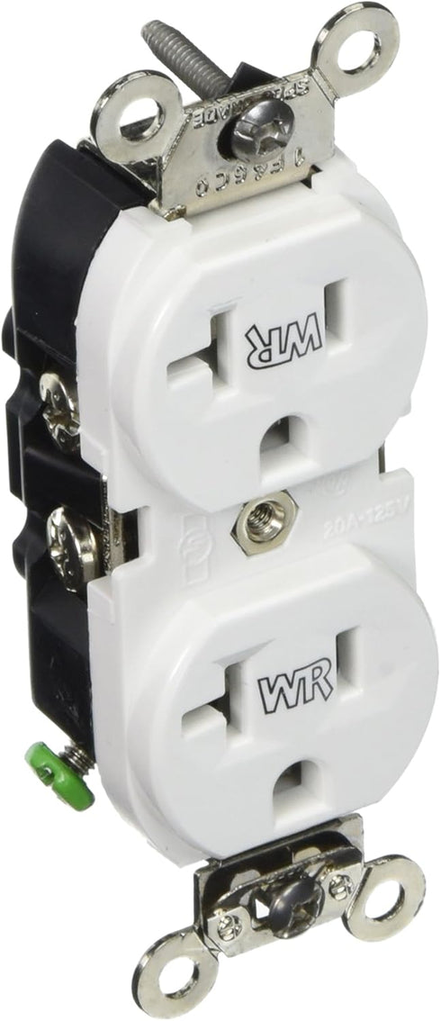 Leviton WBR20-W 20-Amp, 125-Volt Duplex Receptacle, Industrial Grade, Weather Resistant, White