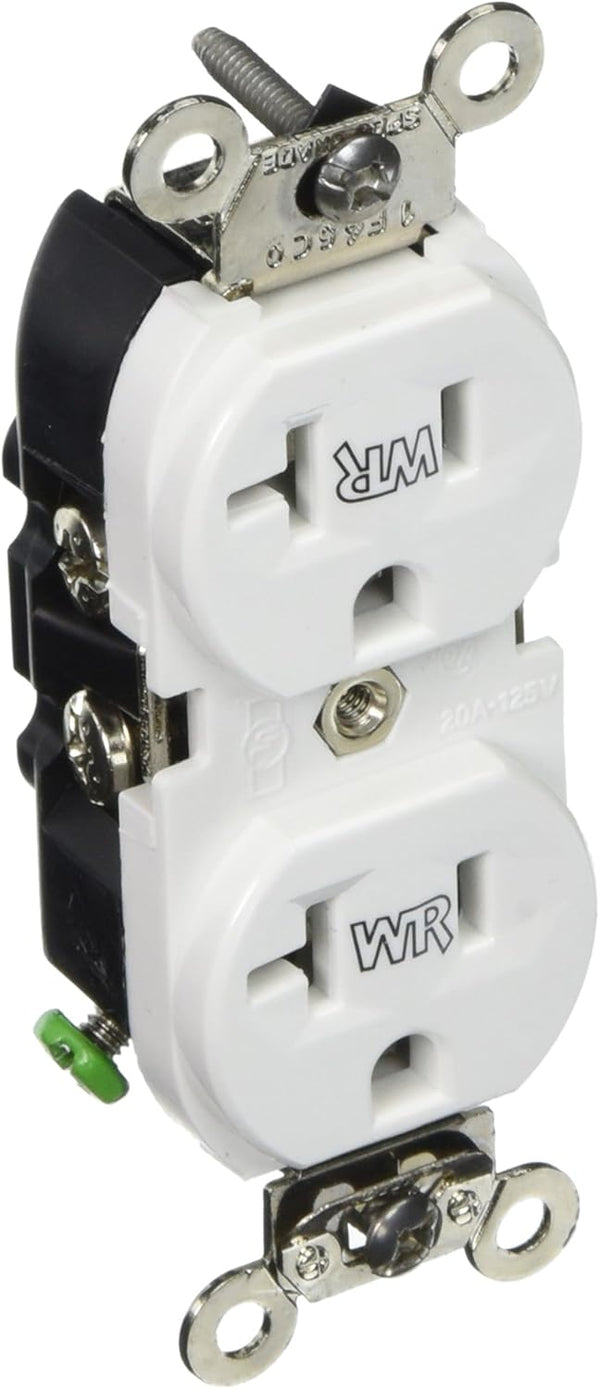 Leviton WBR20-W 20-Amp, 125-Volt Duplex Receptacle, Industrial Grade, Weather Resistant, White