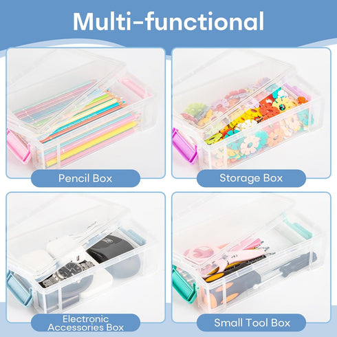 Extra Large Clear Pencil Box for Crayons, Markers, Art Supplies, Plastic Hard Pencil Case with Secure Lid, Stackable