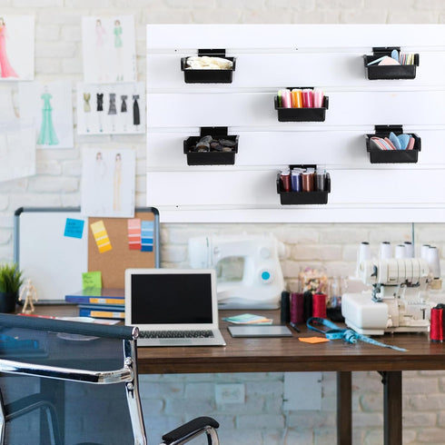 6 Pcs Slatwall Bins with Hooks Set, Small Wall Mounted Storage Bins for Organizing Accessories, Tools, Office, Garage
