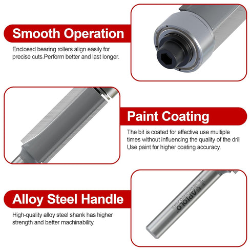 4PCS Set, 1/4 Inch YG6X 24000RPM 1/4" 5/16" 3/8" 1/2" Flush Trim Router Bit Shank Alloy Top Bearing, High Speed