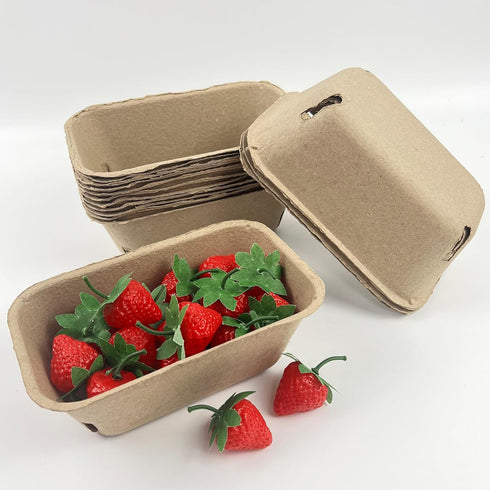 30 Pack Rainmae Natural Pulp Fiber Large Berry Basket for Picking Fruit, Molded Berry Basket for Blueberry Raspberry