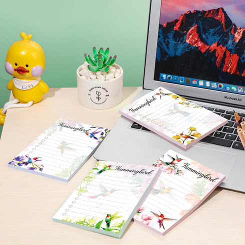 Funny Animal Sticky to Do Notepad, 4 Pads, Chicken Hens Dogs Cats Pigs Lover Gifts, 4 x 6'' (Hummingbird)