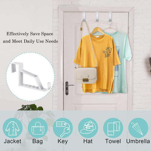 Maitys Space Saving Plastic Over Door Hooks - Multi Hanging Storage Organizers (White, 8 Pieces)