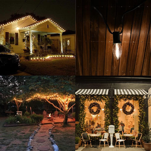 25FT C7 C7 27 Bulb, LED Christmas Lights Outdoor, Warm White Christmas String Light with LED Hanging Vintage Christmas