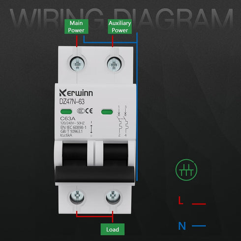 Miniature Circuit Breaker 120V/240V AC 2Pole 32Amp Smart Circuit Breaker DIN Rail Mount for Marine Power Systems, Solar