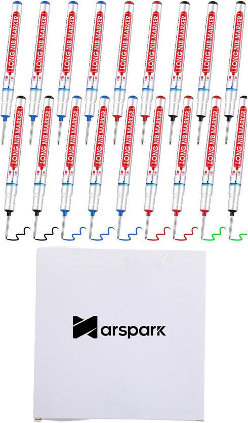 Marspark 24 Pcs Long Head Markers - Long Nib Deep Hole Marker Pen, Multi-purpose Drill Hole Scriber, Waterproof