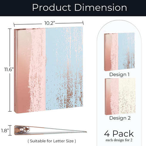 Y YOMA Rose Gold 3 Ring Binders for Letter Size, 1 inch 3-Ring Cardboard Decorative Recipe Binder, 2 Pack