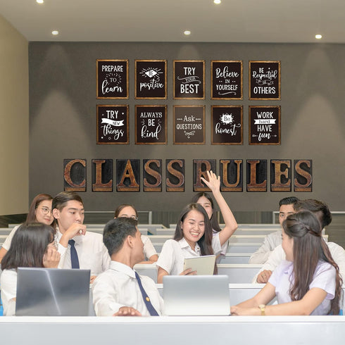 Clabby 20 Pcs Classroom Bulletin Board Posters Class Rules Motivational Quote Wall Poster Set Rustic Decoration
