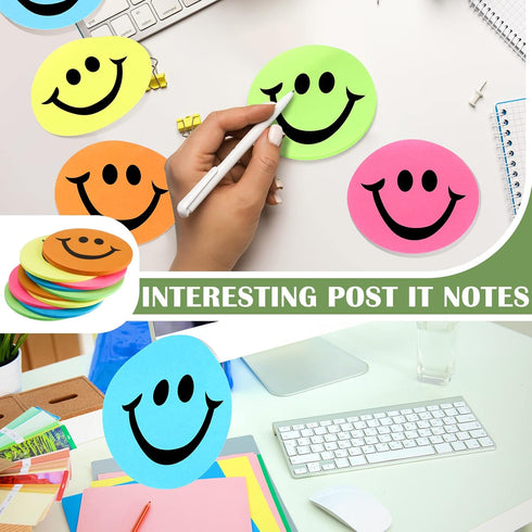Gersoniel 10 Packs 3" Smile Sticky Notes, Round Smile Face Self Stick Note Pads, 30 Sheets Each for Office