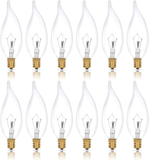 Simba Lighting Candelabra Flame Tip Clear CA10 40W E12 Base (12 Pack)