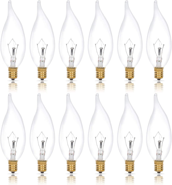 Simba Lighting Candelabra Flame Tip Clear CA10 40W E12 Base (12 Pack)