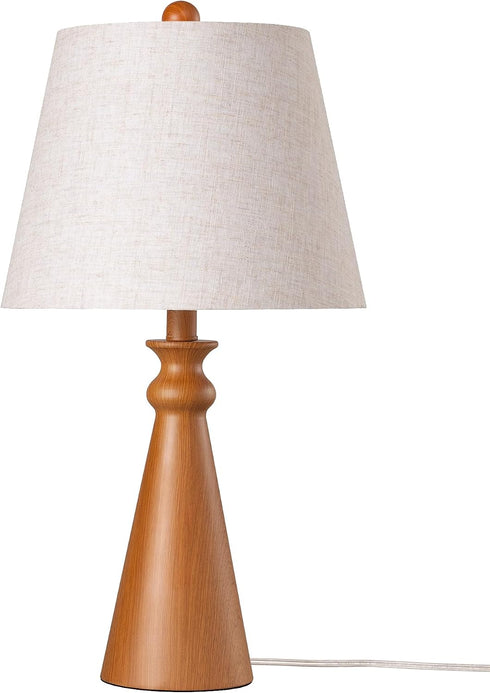 21.85" E26 EDISHINE Tall Table Lamp, Rustic Bedside Lamp, Water Transfer Rose Wood Grain Metal Base, Beige Linen Shade